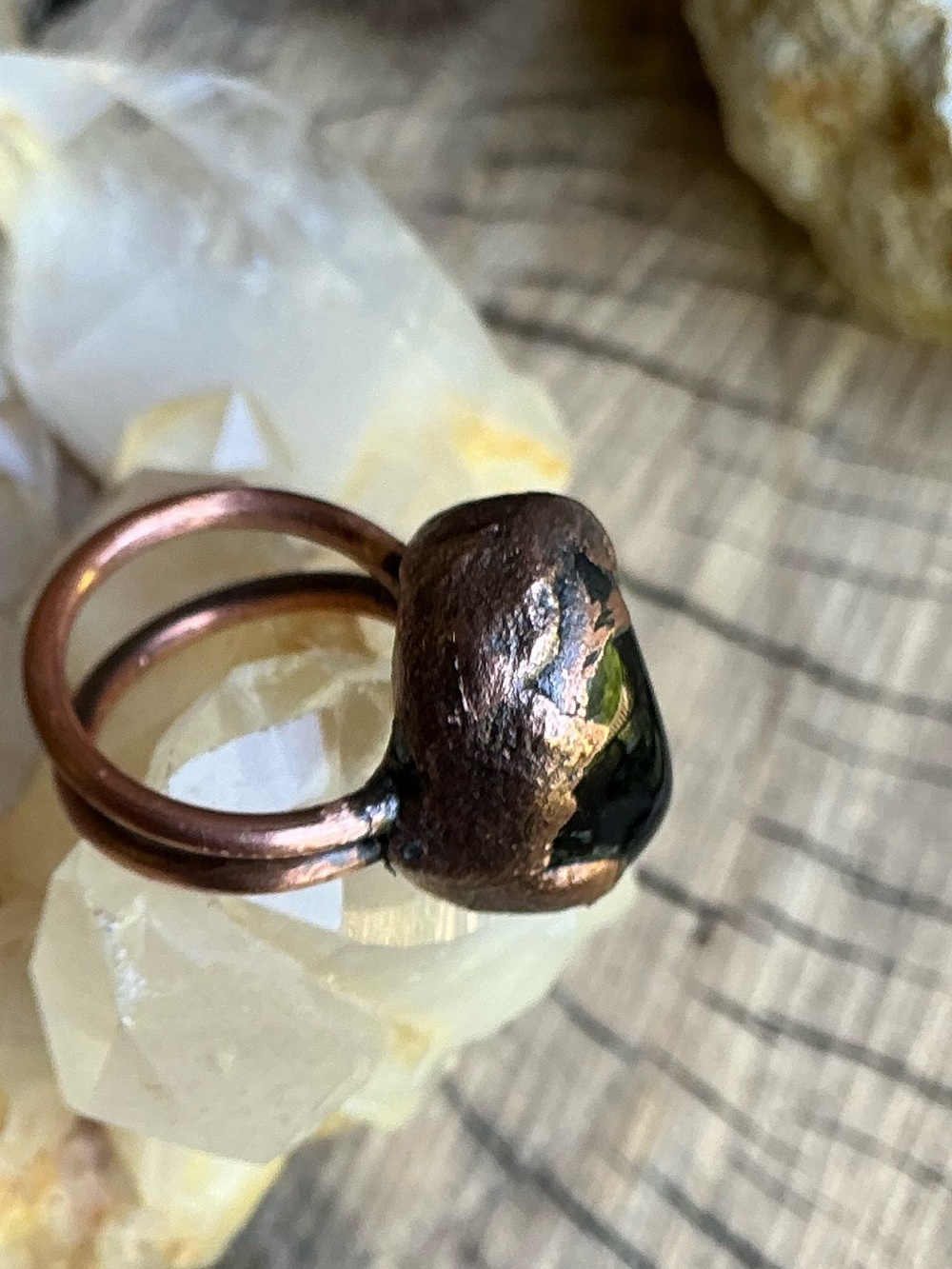 Black Obsidian Electroformed Copper Ring for Women - Rustic Handmade Style - Picture 6 of 7